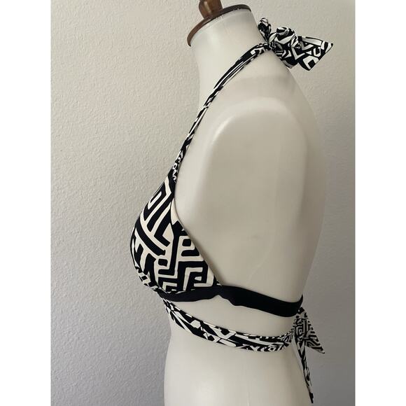 Kenneth Cole Swim Sz 36 B/C Bikini Halter Top Plunge Print Swimwear - Picture 3 of 8